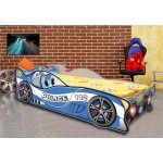 Pat in forma Masina de Politie cu LED-uri -Patut copii din lemn MDF cu saltea 140x70cm Pat in forma Masina de Politie cu LED-uri -Patut copii din lemn MDF cu saltea 140x70cm